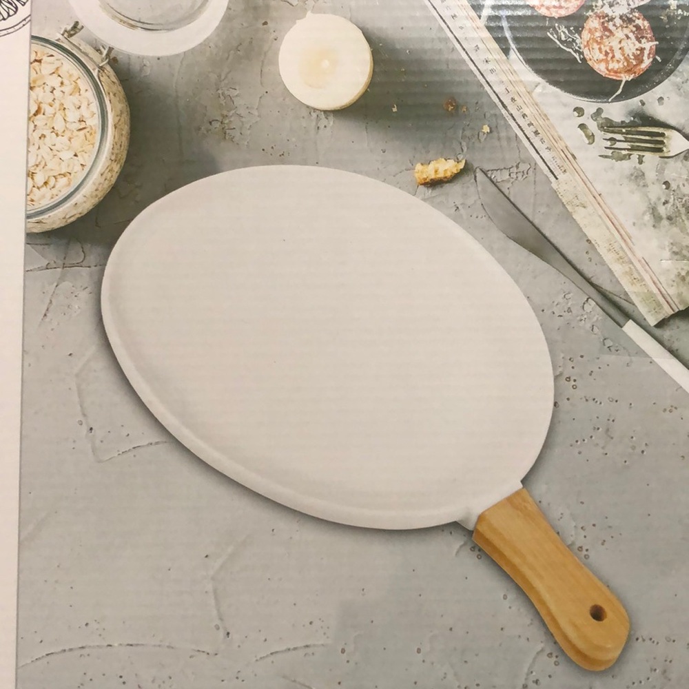 White Ceramic appetizer pan with wood handle